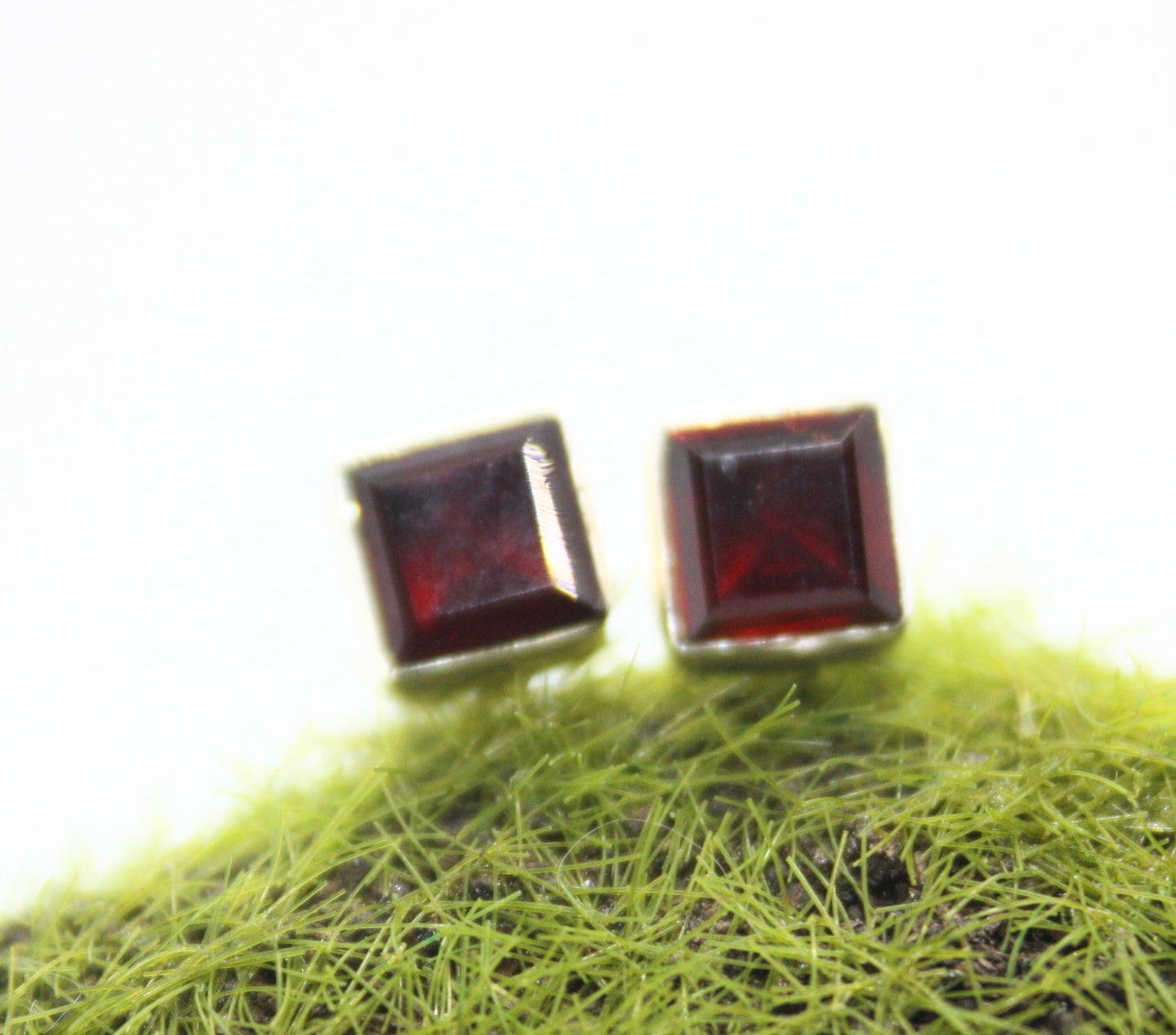 Garnet Square Stud Sterling Silver Earrings. kraftymother.com