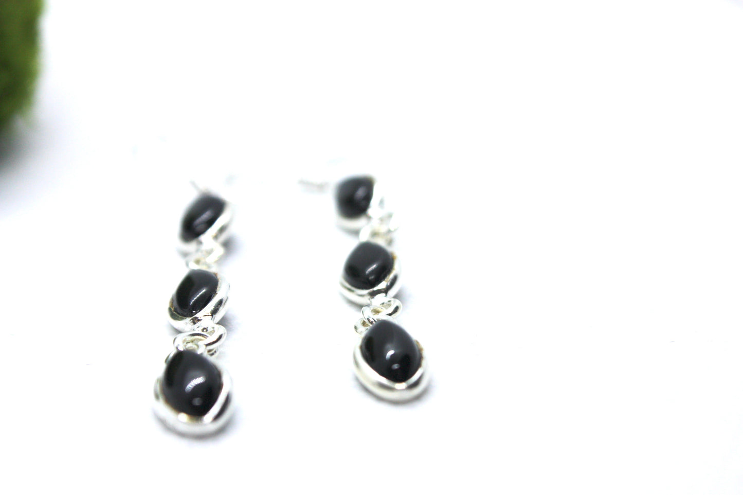 Black Onyx Drop Sterling Silver Earrings.