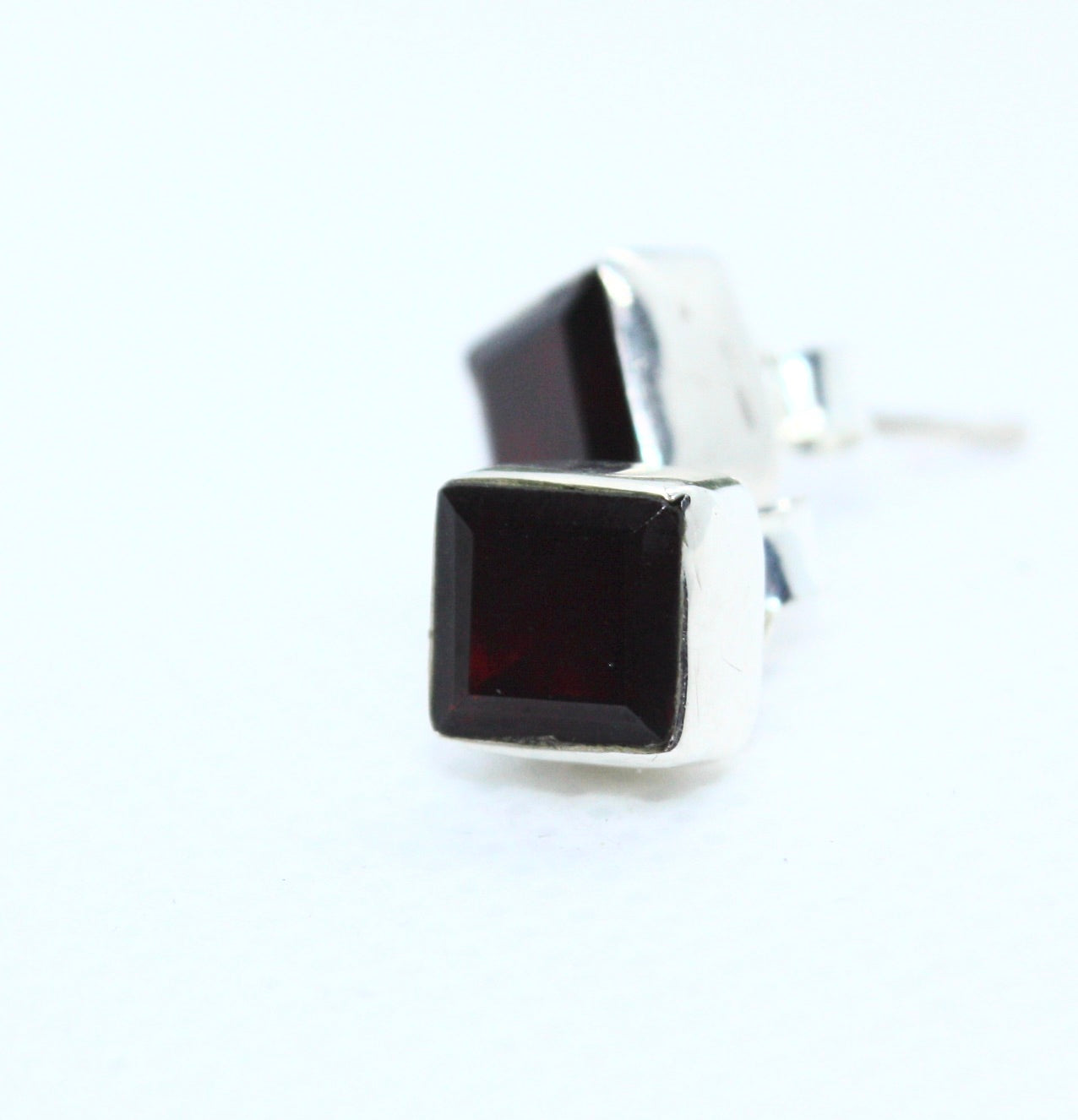 Garnet Square Stud Sterling Silver Earrings. kraftymother.com