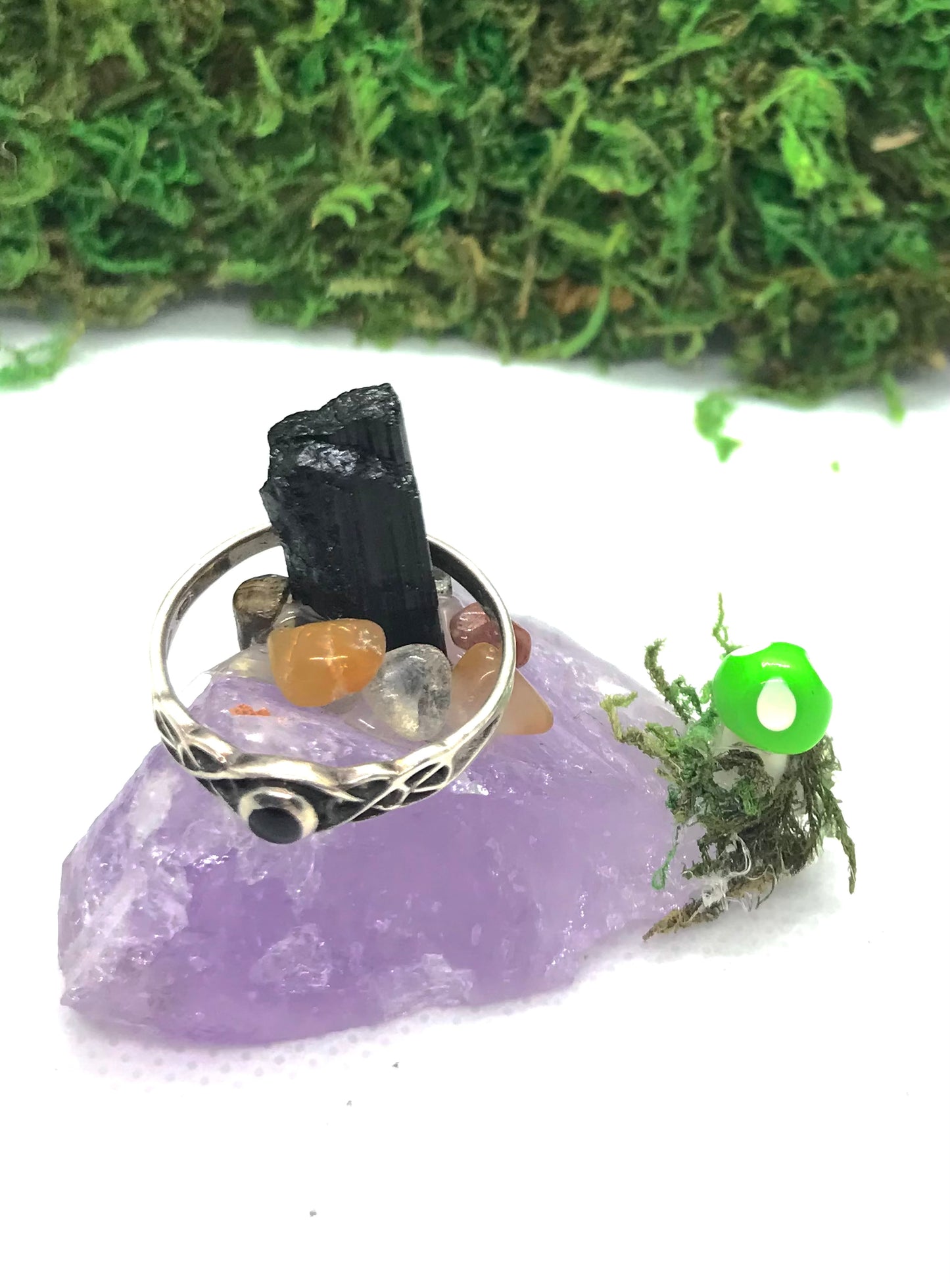 Amethyst and Black Tourmaline Ring Holder