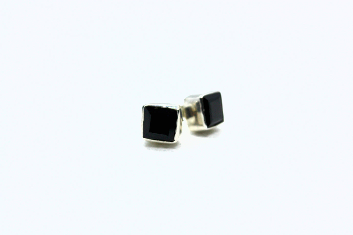 Black Onyx Sterling Silver Earrings 0.3" kraftymother.com