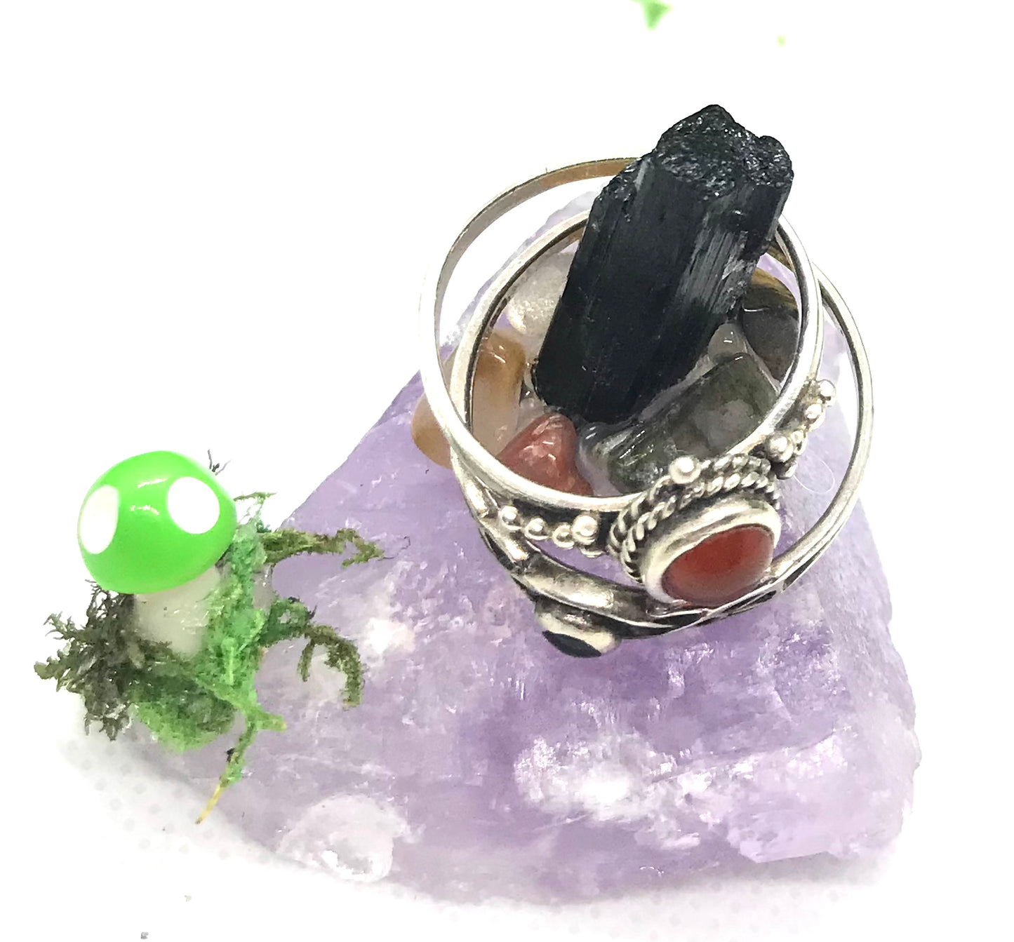 Amethyst and Black Tourmaline Ring Holder