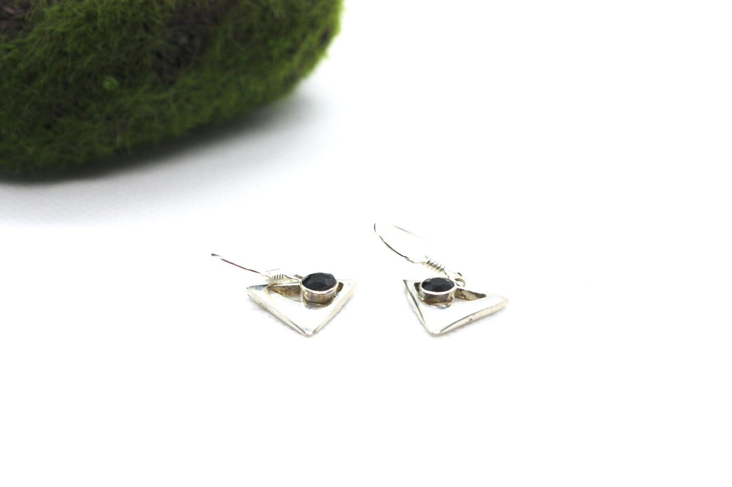 Black Onyx Triangle Sterling Silver Earrings. kraftymother.com