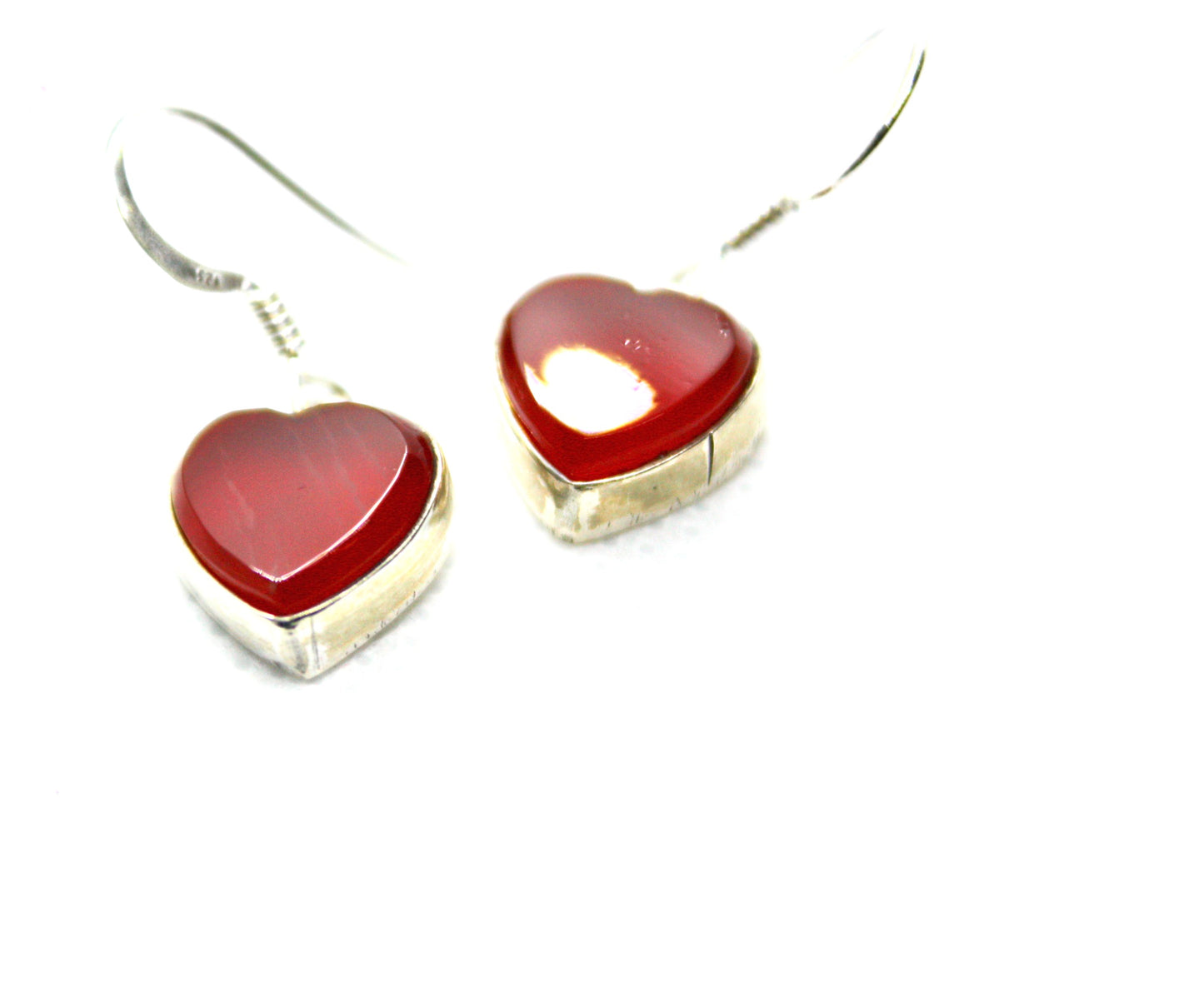 Carnelian Heart Sterling Silver Earrings. kraftymother.com
