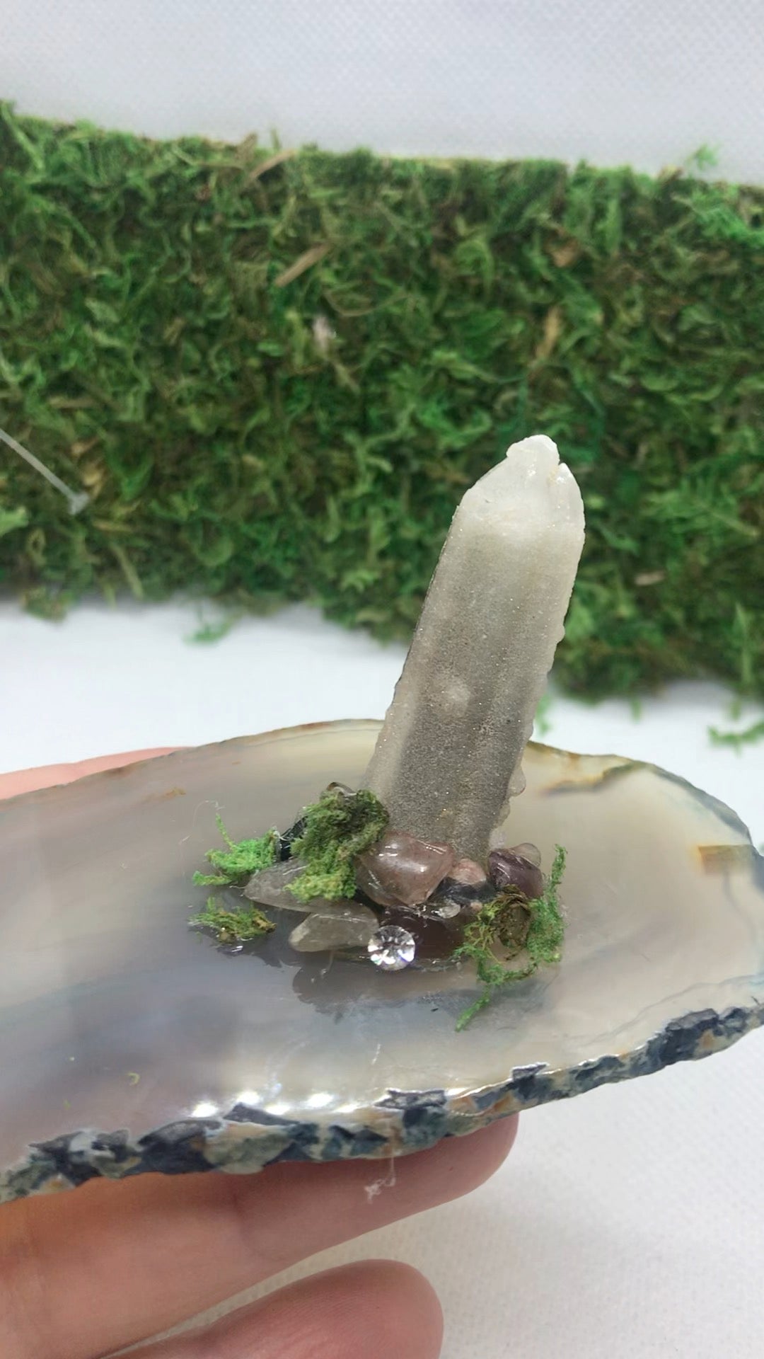 Green Agate and Spirit Quartz Ring Holder