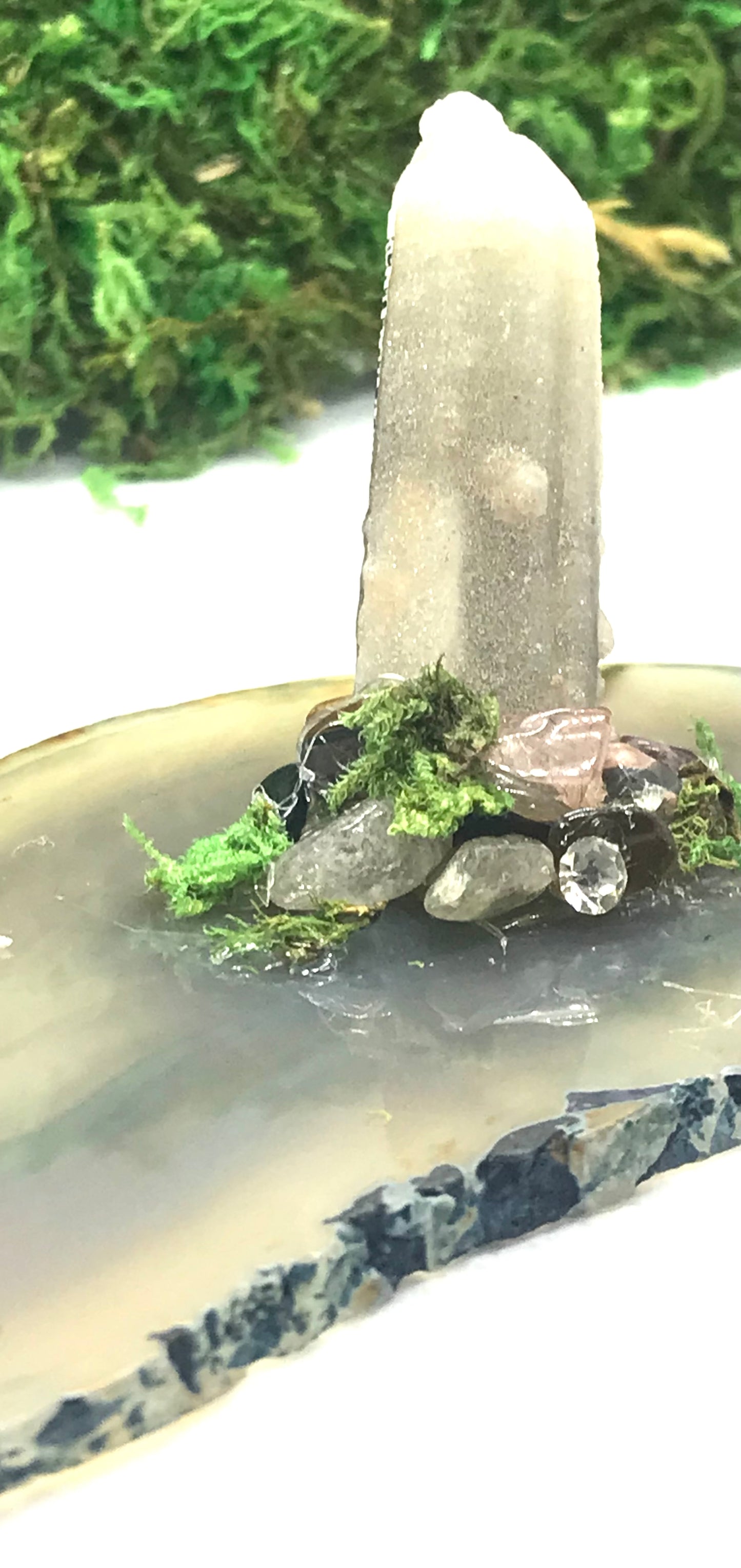 Green Agate and Spirit Quartz Ring Holder