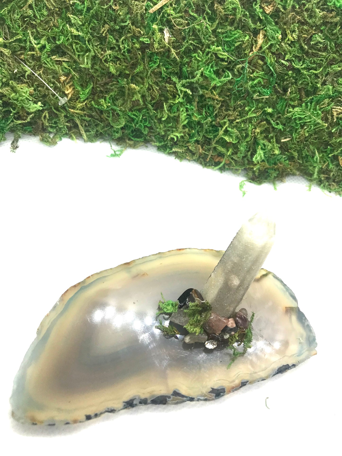 Green Agate and Spirit Quartz Ring Holder