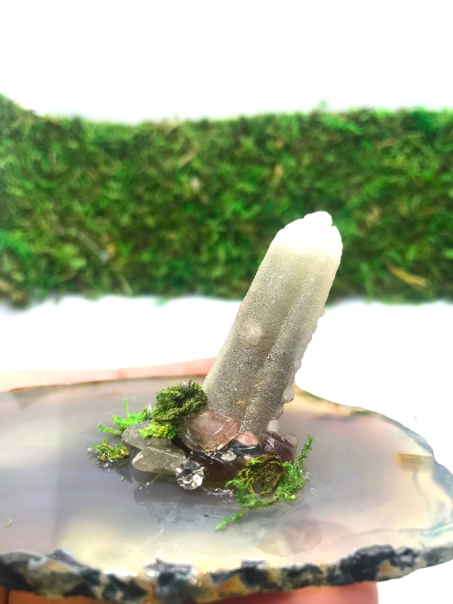 Green Agate and Spirit Quartz Ring Holder
