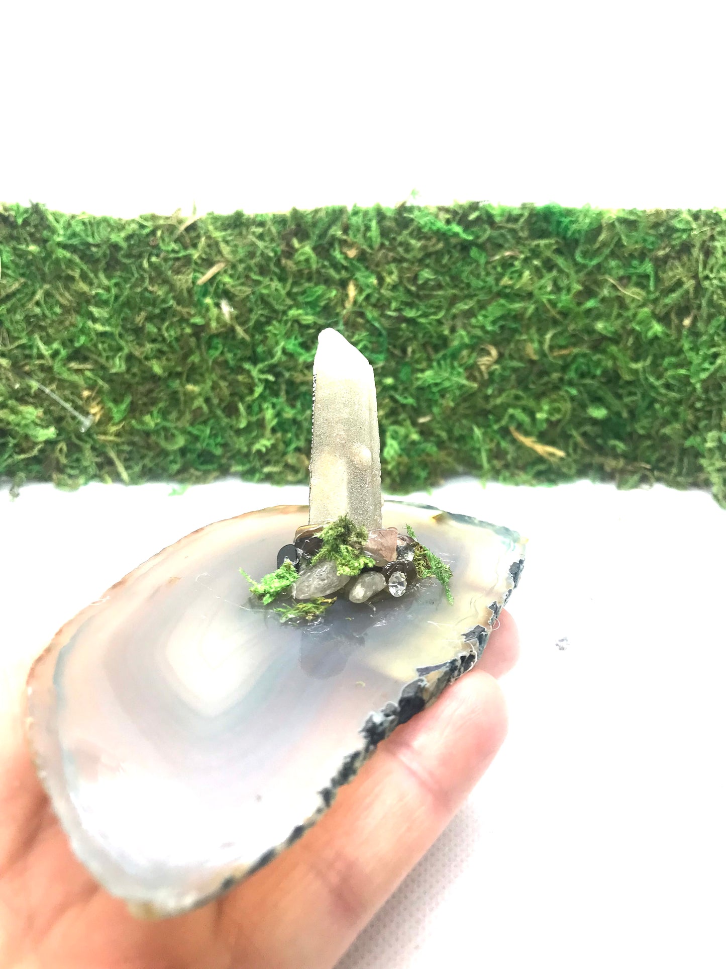 Green Agate and Spirit Quartz Ring Holder
