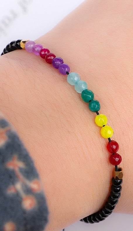 7 Chakra Bracelet and Black Coloured Small Bead Bracelet