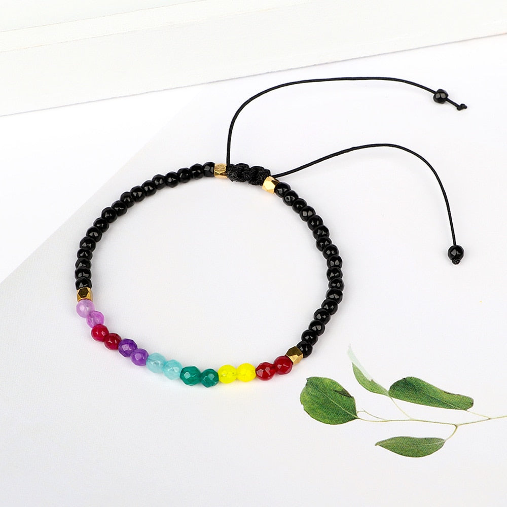 7 Chakra Bracelet and Black Coloured Small Bead Bracelet