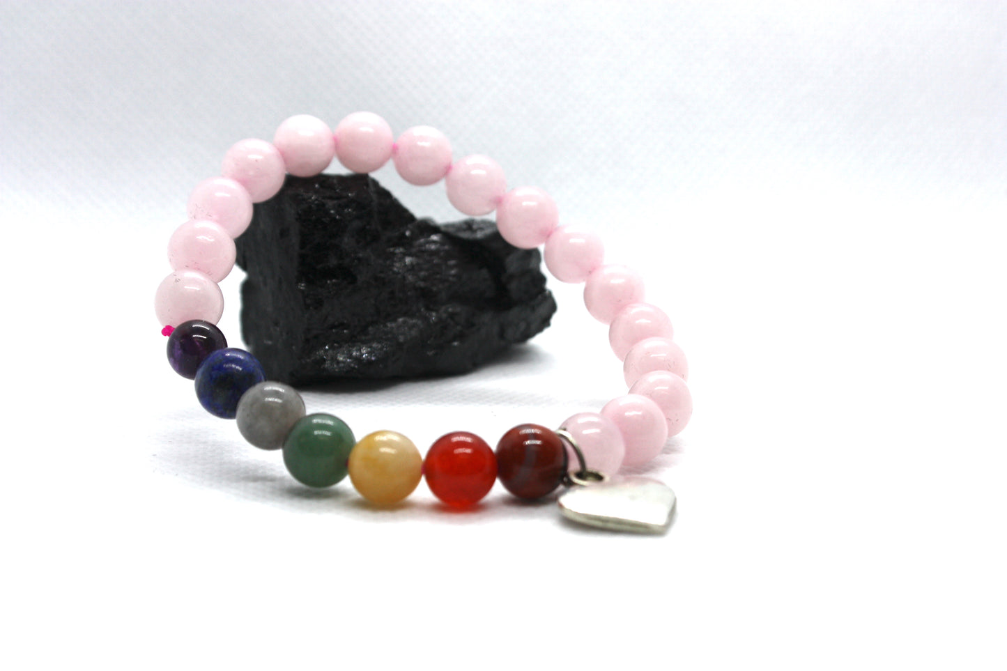 Chakra Rose quartz heart Bracelet kraftymother.com Edit alt text