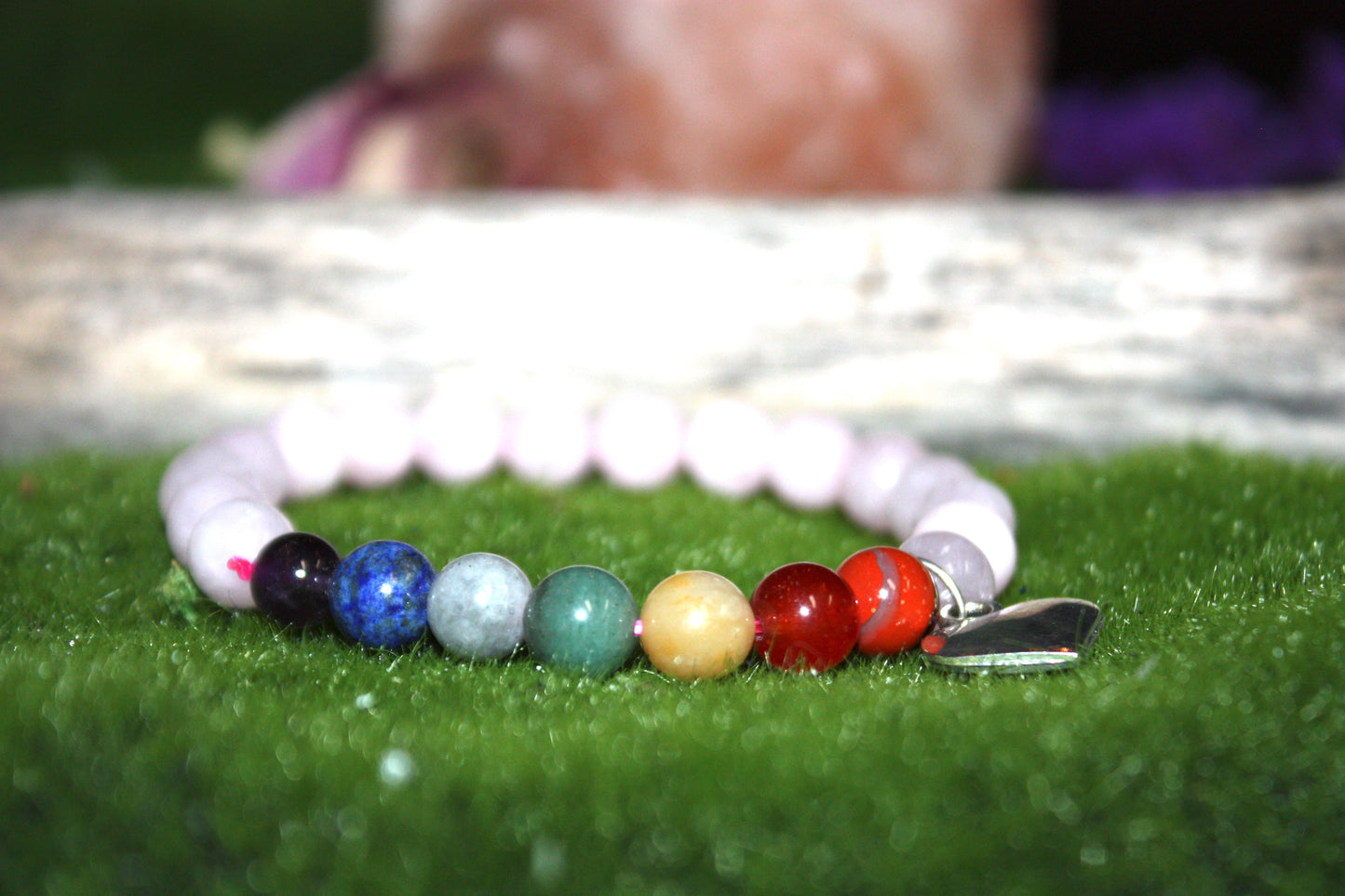 Chakra Rose quartz heart Bracelet kraftymother.com Edit alt text