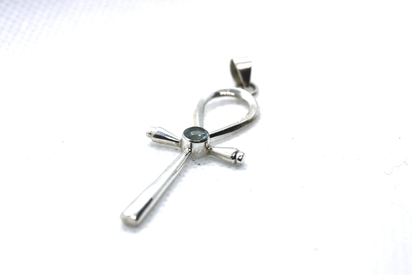Blue Topaz Sterling Silver Cross Symbol Pendent