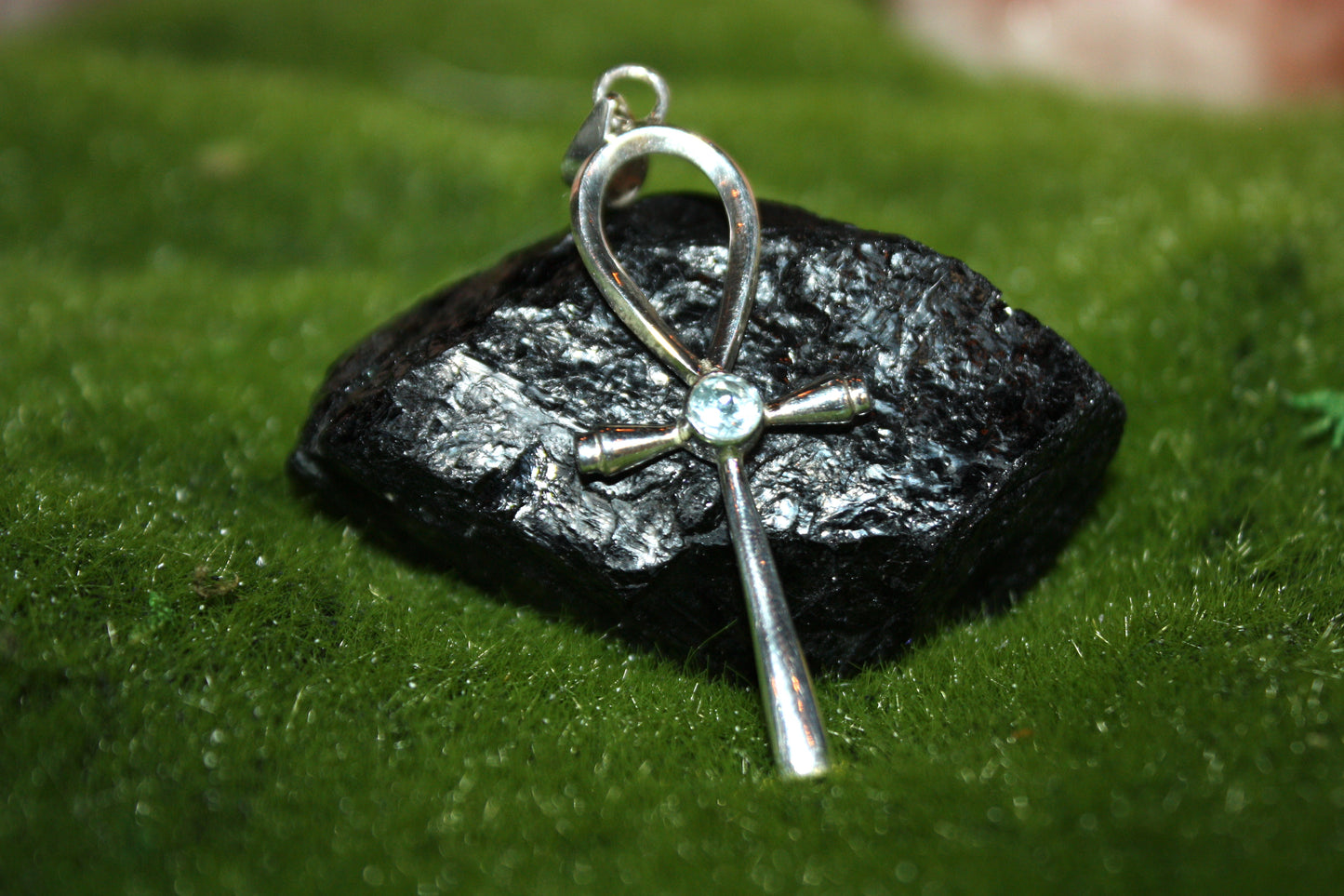 Blue Topaz Sterling Silver Cross Symbol Pendent