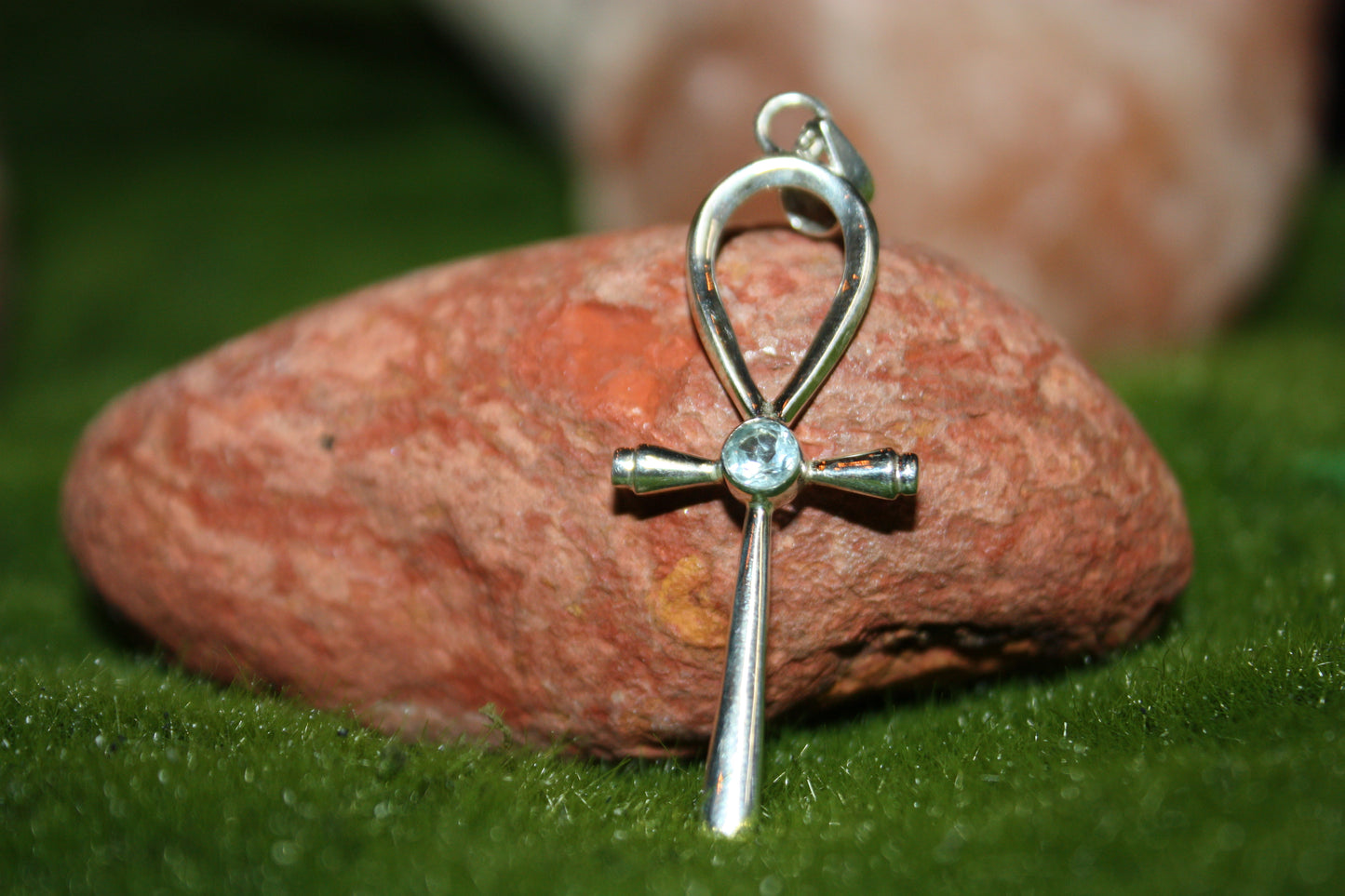 Blue Topaz Sterling Silver Cross Symbol Pendent