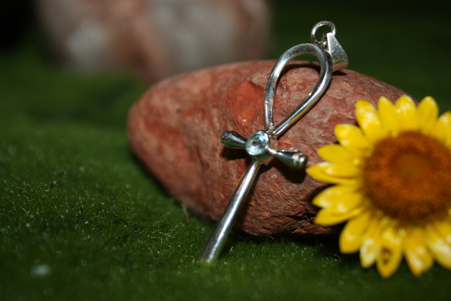Blue Topaz Sterling Silver Cross Symbol Pendent