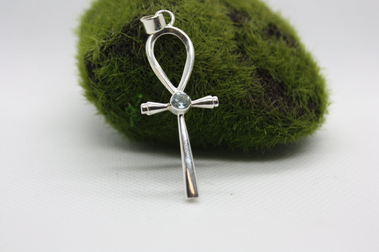 Blue Topaz Sterling Silver Cross Symbol Pendent