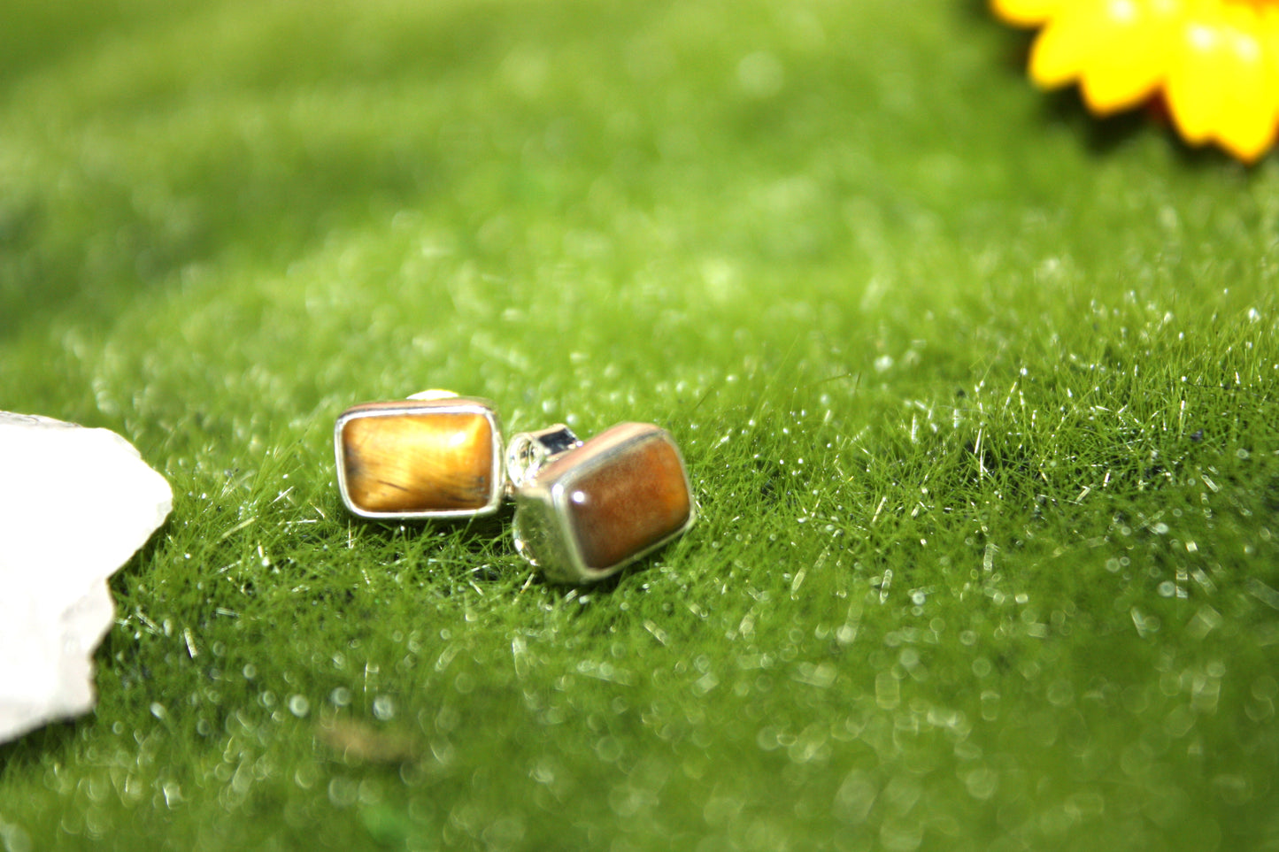 Tiger Eye Stud sterling Silver Earrings