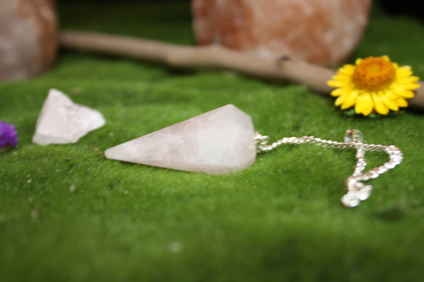 Rose Quartz Pendulum with Velvet Pouch kraftymother.com