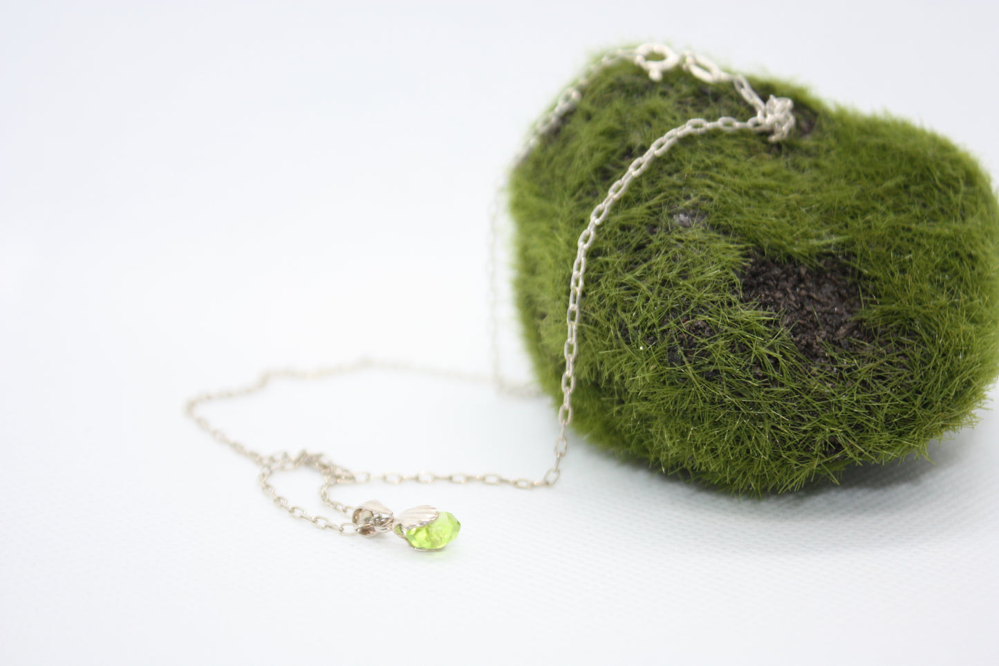 Minimalist Sterling Silver necklace and green charm
