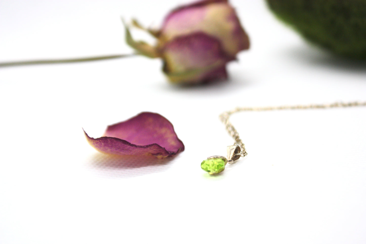 Minimalist Sterling Silver necklace and green charm