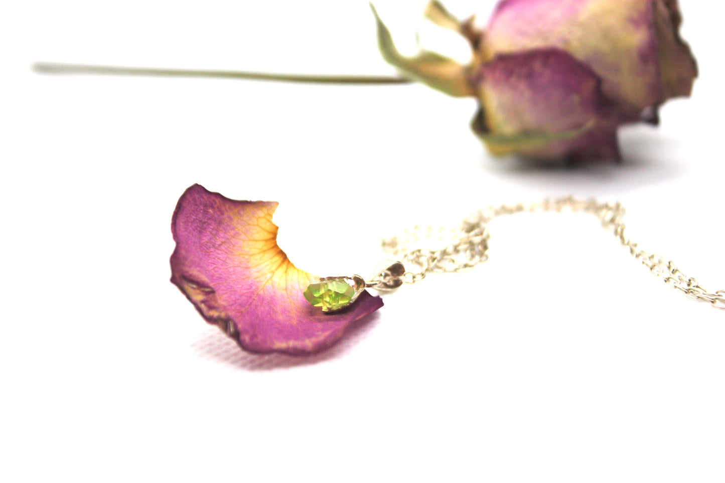 Minimalist Sterling Silver necklace and green charm