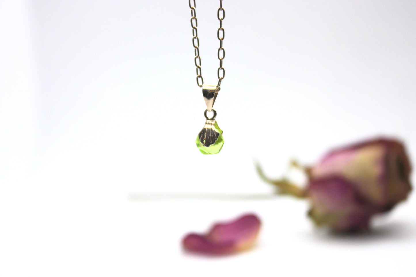 Minimalist Sterling Silver necklace and green charm