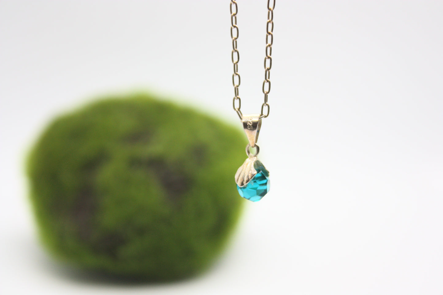 Minimalist Sterling Silver Necklace and Blue Charm