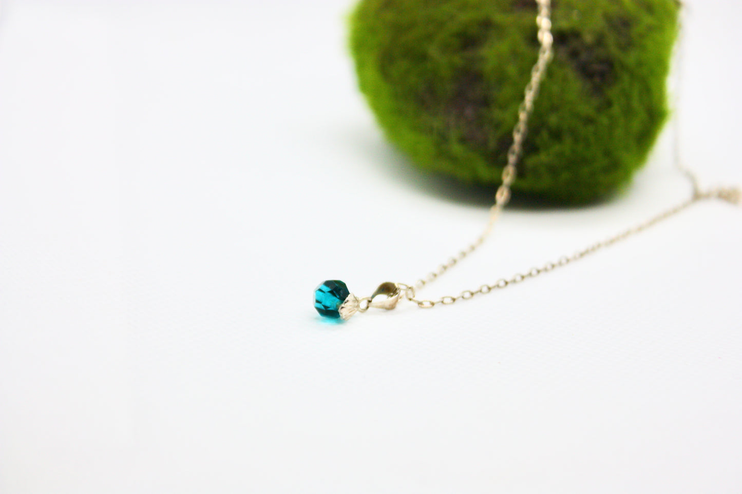 Minimalist Sterling Silver Necklace and Blue Charm