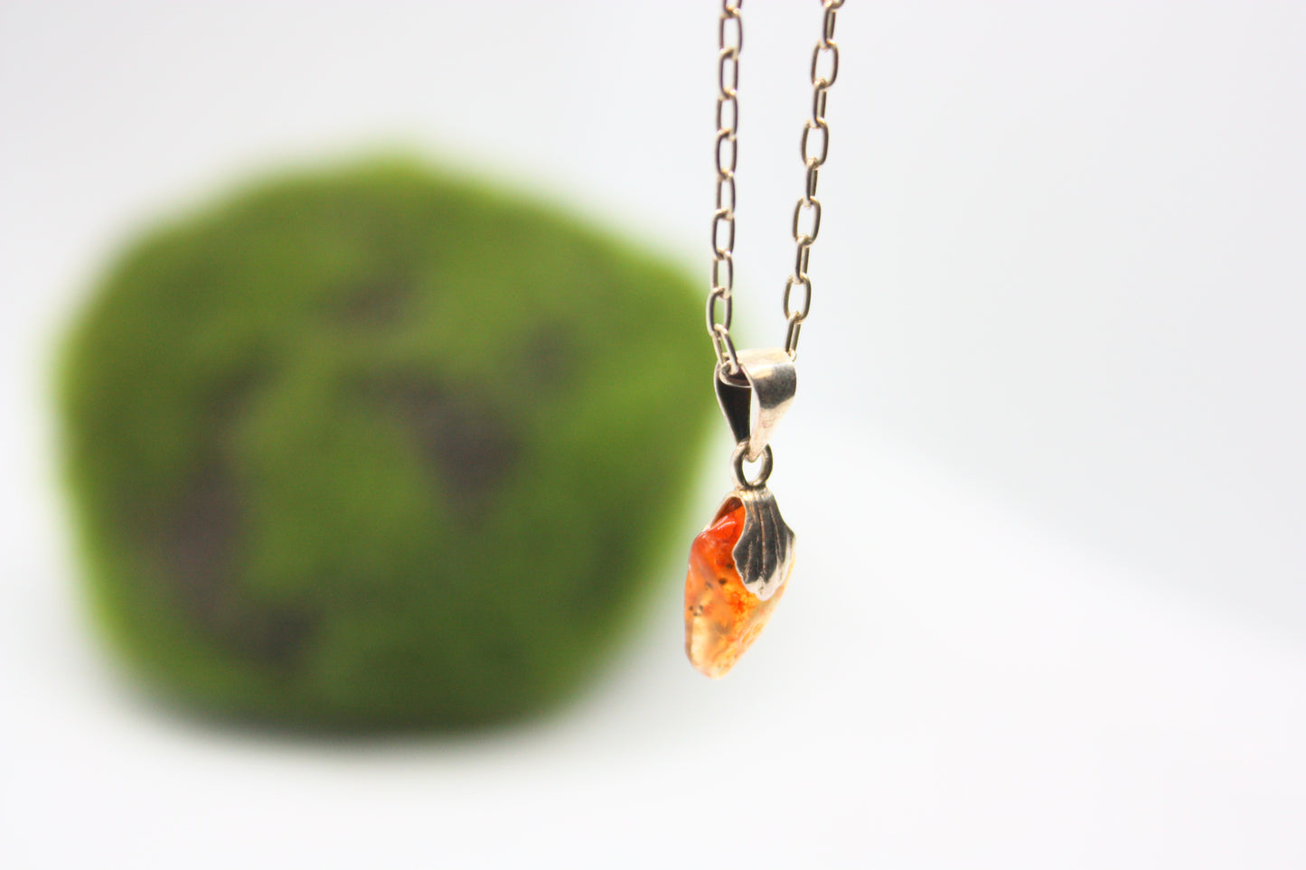 Minimalist Sterling Silver Necklace and Orange Charm