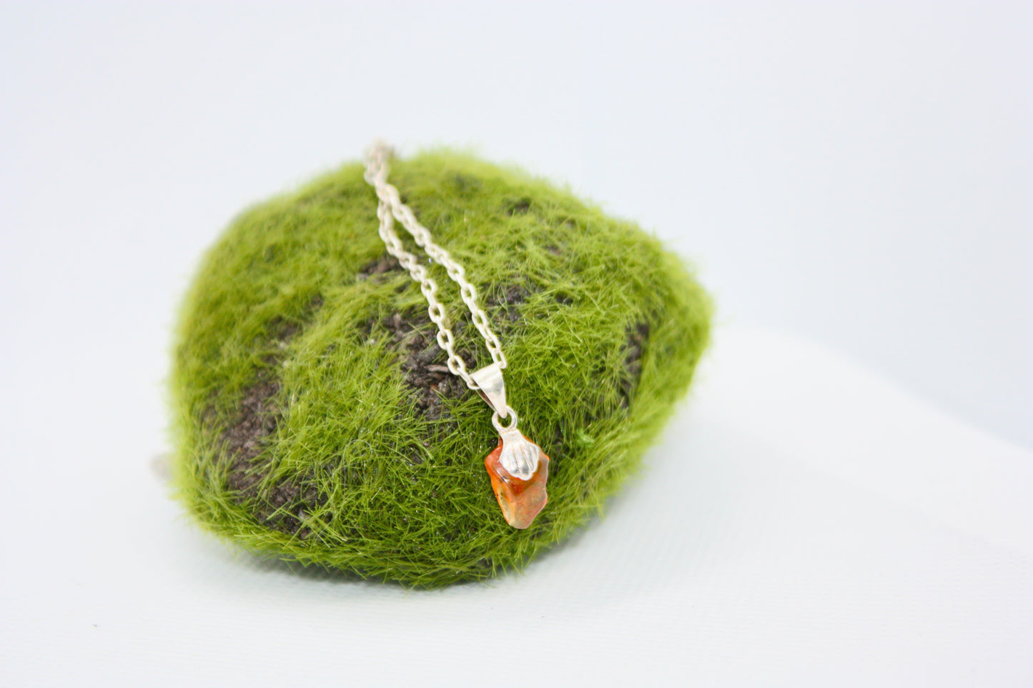 Minimalist Sterling Silver Necklace and Orange Charm