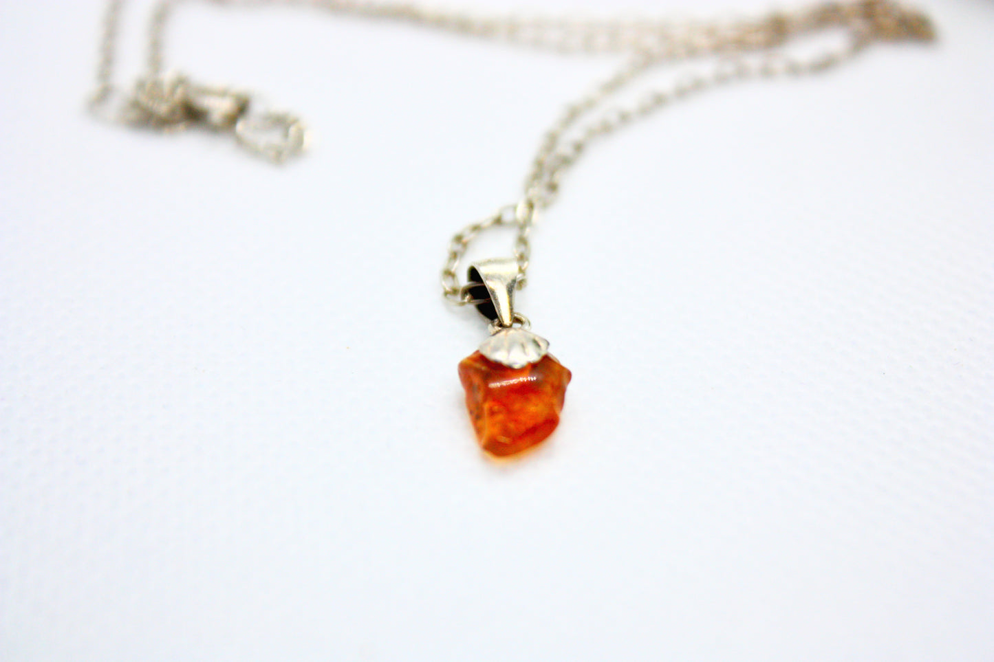 Minimalist Sterling Silver Necklace and Orange Charm