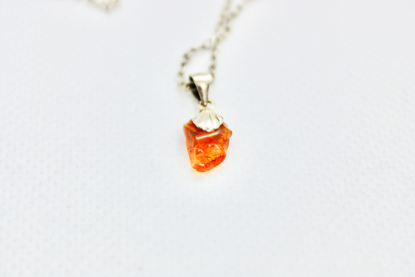 Minimalist Sterling Silver Necklace and Orange Charm