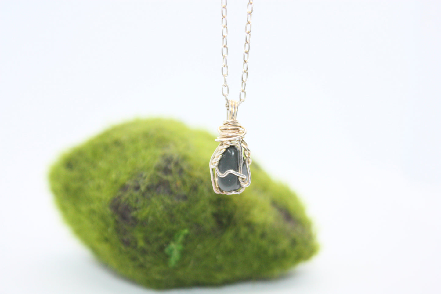 Handmade Wire Wrapped Sterling Silver Rainbow Obsidian Pendant and Necklace kraftymother.com