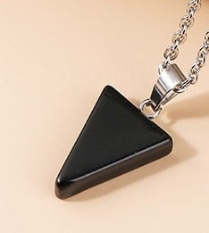 Black Agate Triangle Pendant and Necklace