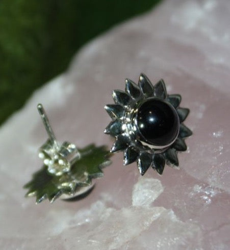 Black Onyx Sun Sterling Silver Earrings kraftymother.com