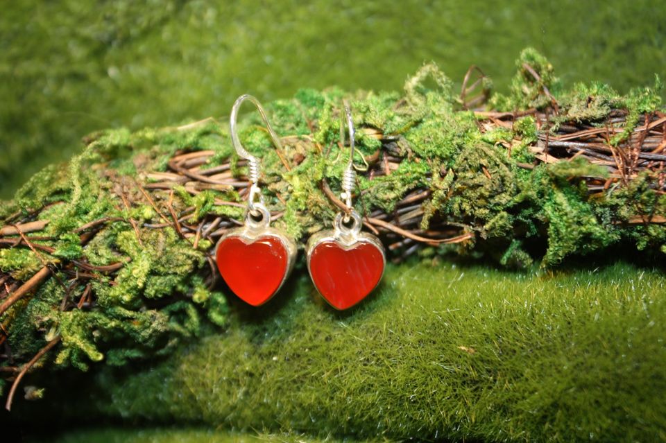 Krafty Mother Carnelian Heart Sterling Silver Earrings.