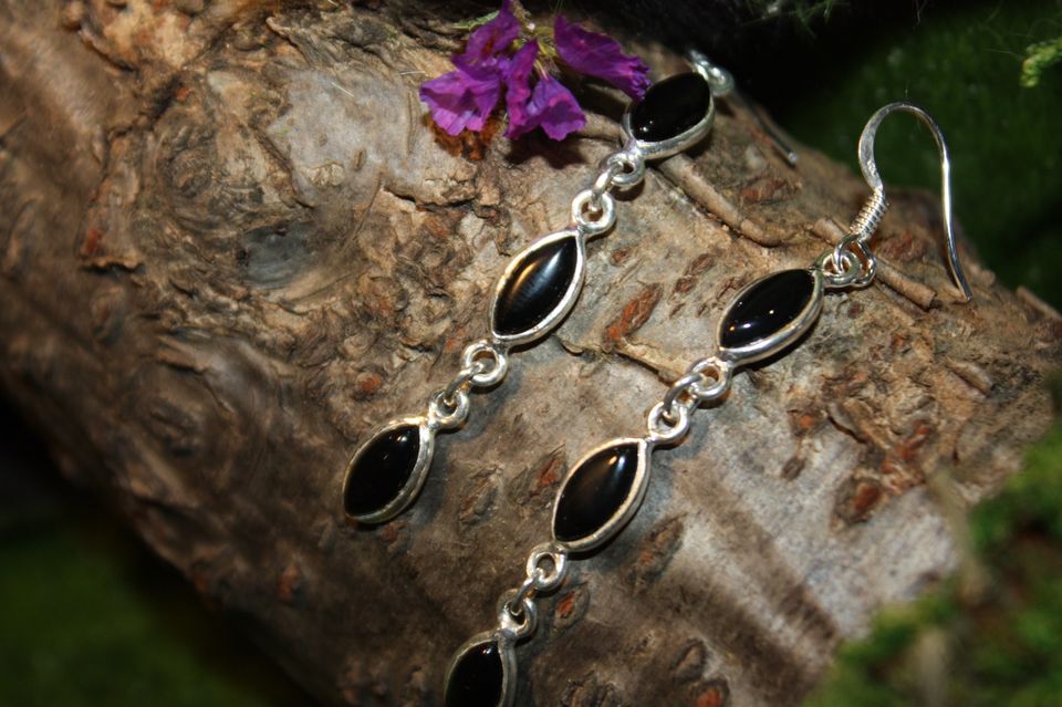 Black Onyx Sterling Silver Earrings.