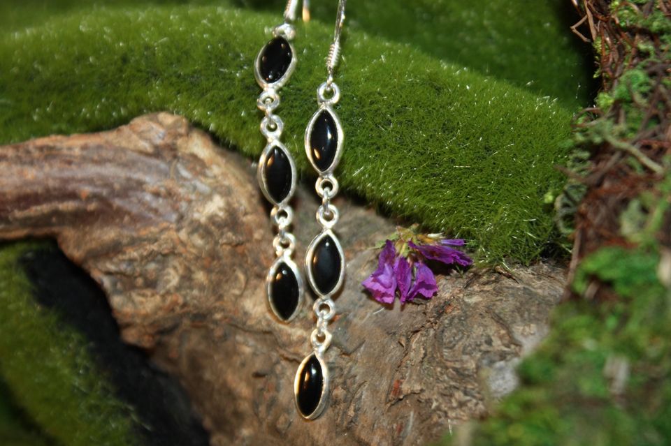 Black Onyx Sterling Silver Earrings.