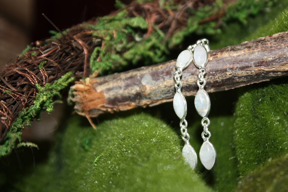 Rainbow Moonstone Sterling Silver Earrings