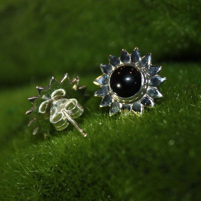 Sterling Silver sun Black Onyx Stud EarringsBlack Onyx Sun Sterling Silver Earrings