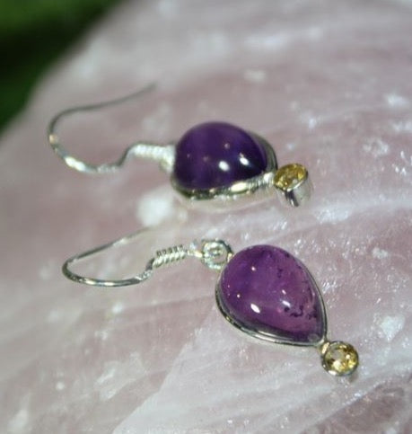 Amethyst and Citrine Sterling Silver Earrings