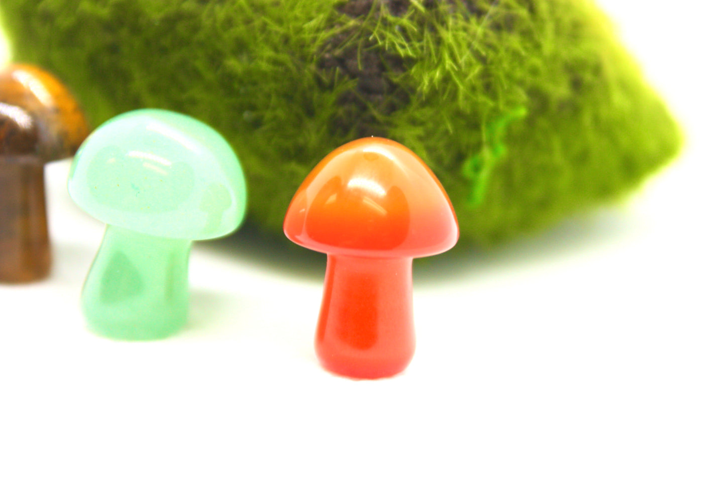 Green Aventurine, Tigers Eye and Red Agate Mini Mushroom Trio Stones