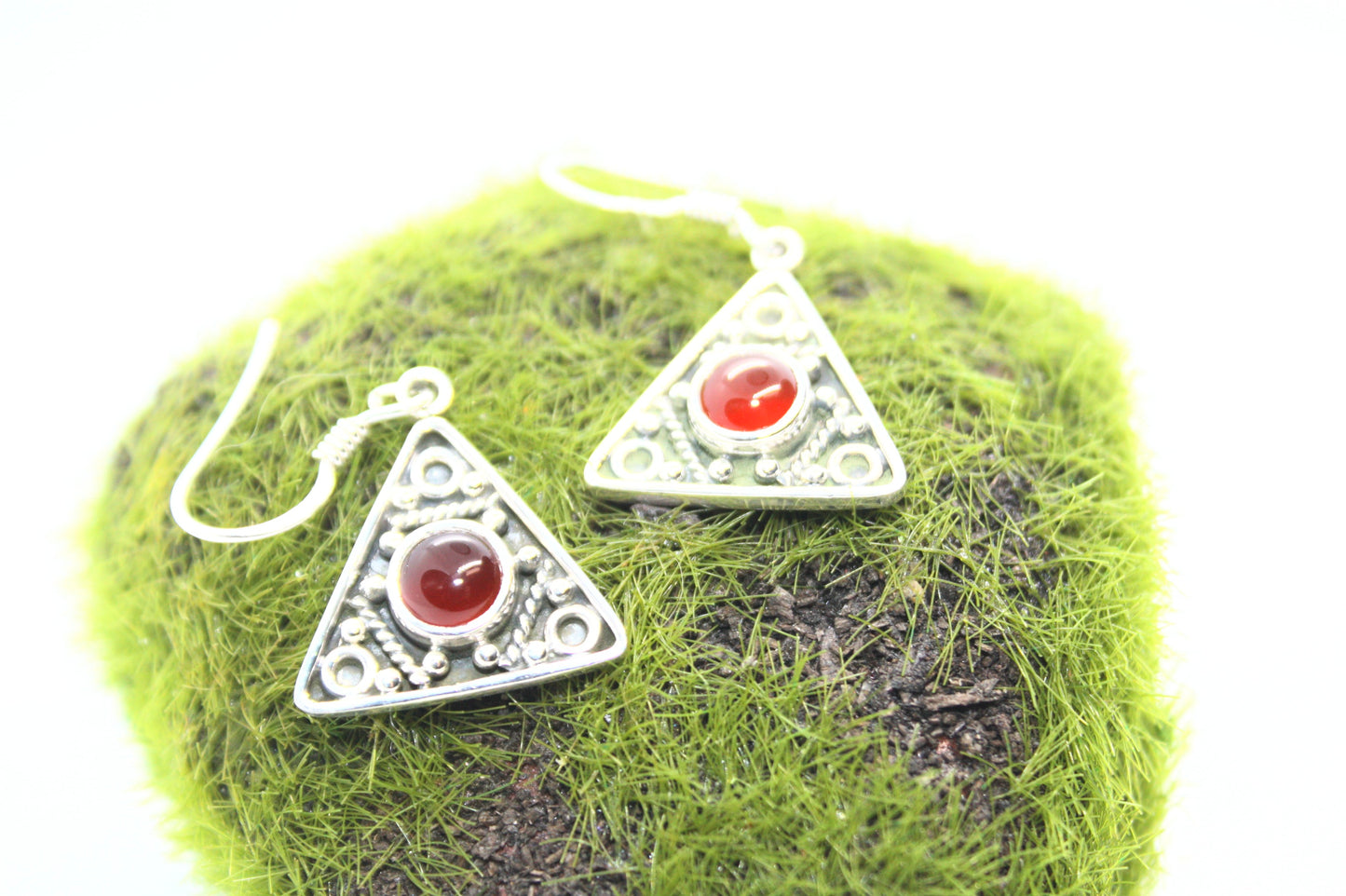 Carnelian Triangle Sterling Silver Earrings kraftymother.com