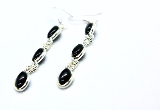Black Onyx Dangle Sterling Silver Earrings kraftymother.com