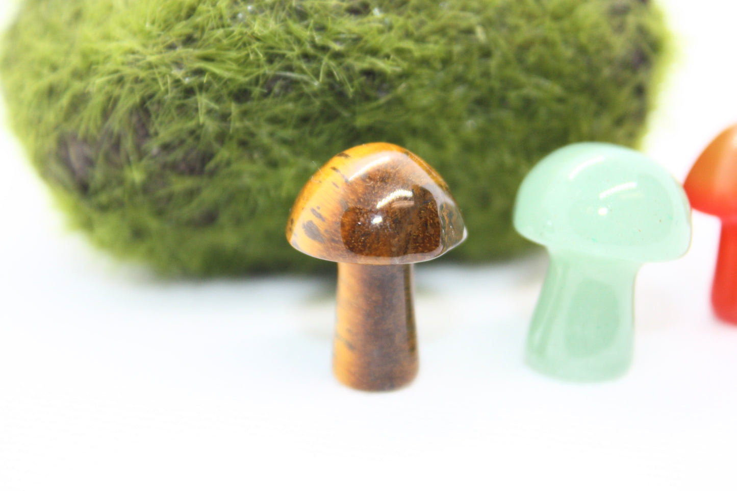 Green Aventurine, Tigers Eye and Red Agate Mini Mushroom Trio Stones