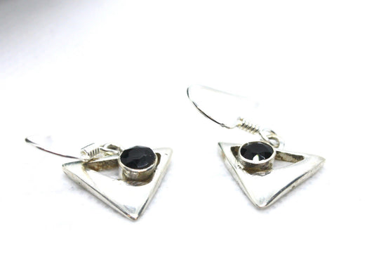 Black Onyx Triangle Sterling Silver Earrings. kraftymother.com