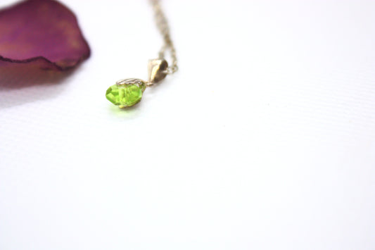 Minimalist Sterling Silver necklace and green charm
