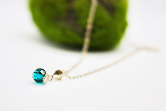 Minimalist Sterling Silver Necklace and Blue Charm